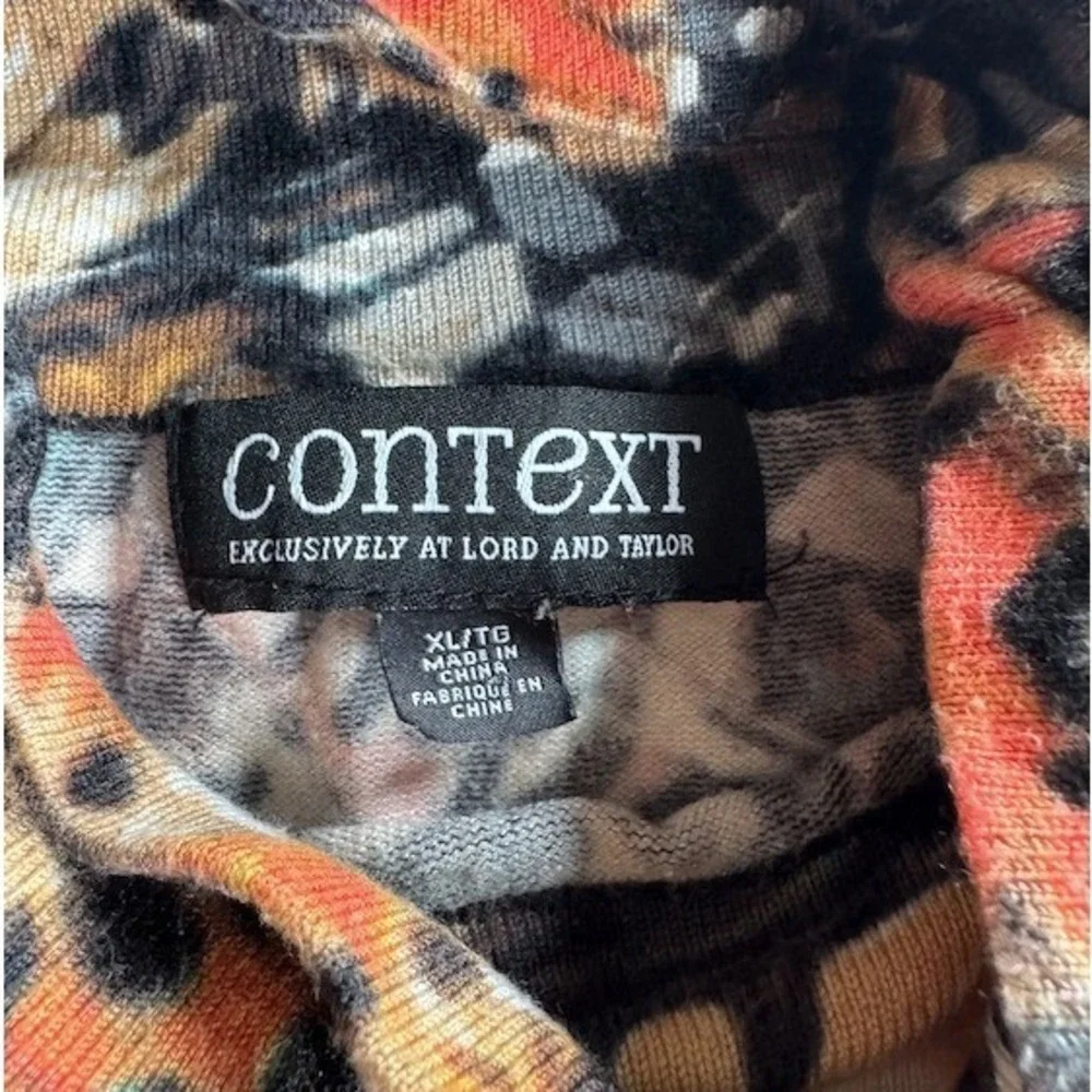 Women's Butterfly Wing Print Mock Neck Turtleneck Long Sleeve Top Orange Black